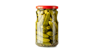 tiny pickles in a jar
