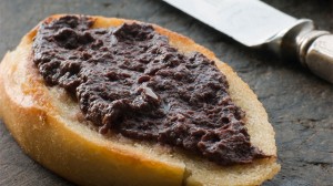 olive tapenade on toasted bread