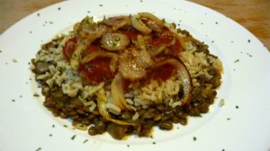 Lentils With Wild Rice and Crispy Onions