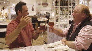 Mario Batali and Sam Sam Calagione drink beer.