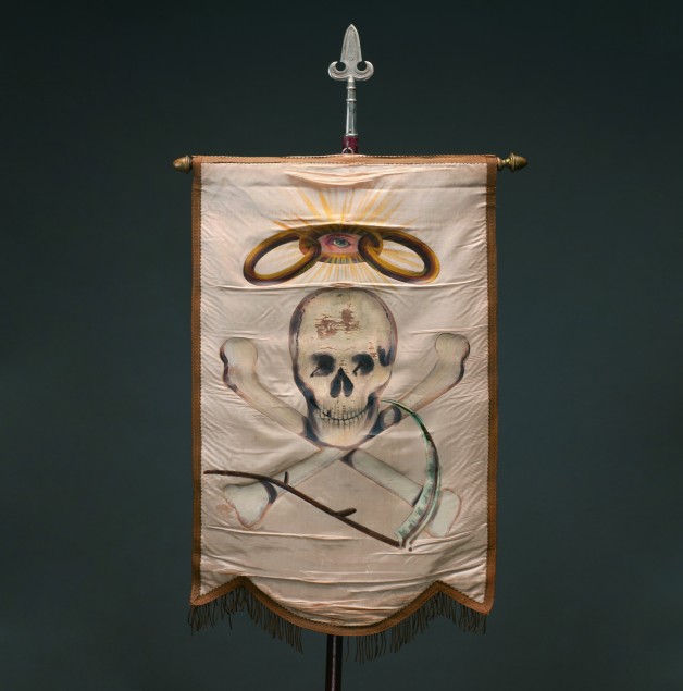Odd Fellows Initiatory degree banner (1880s), unknown maker, oil paint on silk, 28 by 18 in. (courtesy Webb Collection)