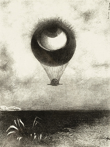 The Eye, Like a Strange Balloon, Mounts toward Infinity, 1882, Odilon Redon, lithograph on chine collé. Los Angeles County Museum of Art, Wallis Foundation Fund in memory of Hal B. Wallis. Image: www.lacma.org