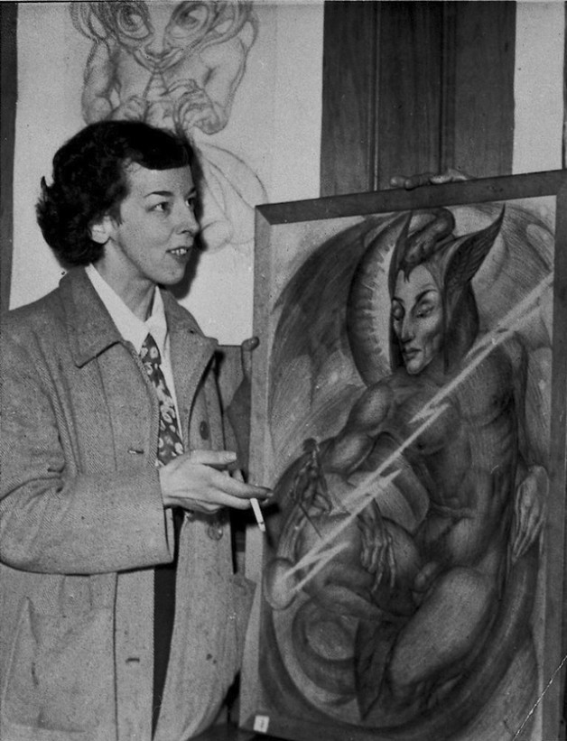 Photograph of Rosaleen Norton with one of her art pieces (all images courtesy Sonia Bible)