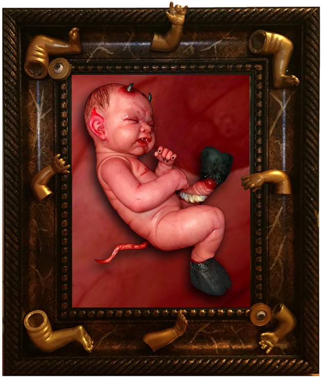 Marilyn Mansfield DEMON SEED Photo of reborn doll on vinyl frame 17 x 20