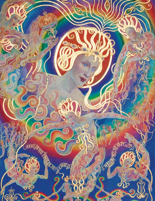 Rossignol, detail of Wisdom, Harmony, Unity, Omnipresent God 1920-33, No 30 of the Goodly Company series of psychic drawings, watercolour and gouache on paper, 72 x 53 cm Collection of the College of Psychic Studies, London