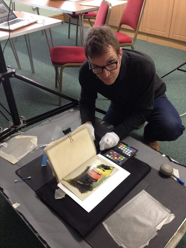 Robert Ansell of FULGUR with the original folio of enamels (showing Malkuth) during the documentation...