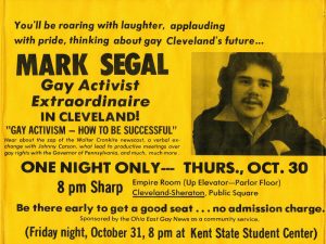 Poster advertising Mark Segal appearing in Cleveland.