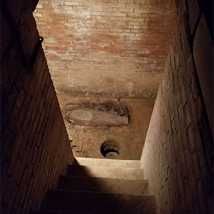 A crushed coffin in the catacombs blow Westminster Hall in Baltimore, Maryland