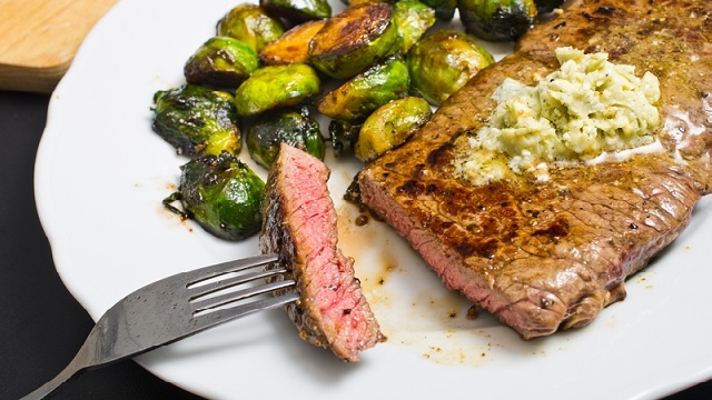 Sirloin with Paris Butter and a side of Brussels Sprouts