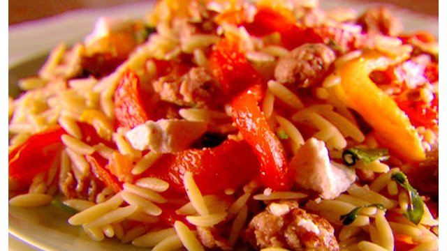 orzo with sausage tomatoes and peppers