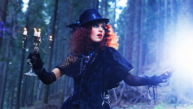 Witch in the forest. Halloween theme