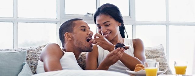 A young couple enjoying their morning at home