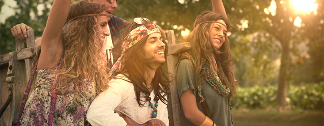 Hippies dancing and singing