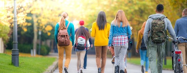 University students walking in campus