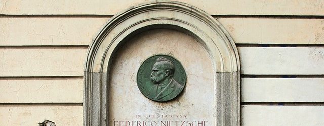 Remembering sign of the place where Friedrich Nietzsche lived in Turin, Italy