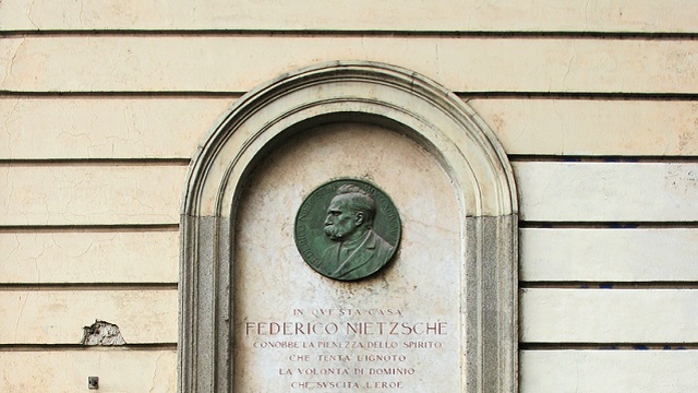 Remembering sign of the place where Friedrich Nietzsche lived in Turin, Italy