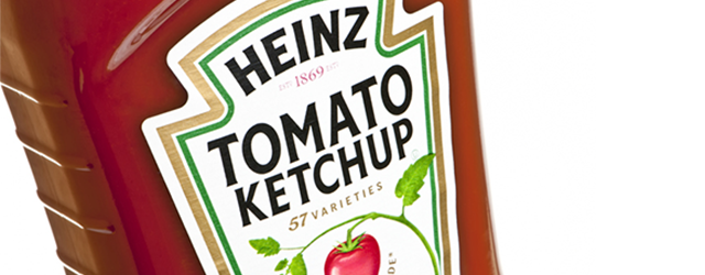 A bottle of Heinz ketchup.