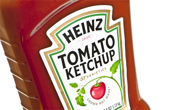 A bottle of Heinz ketchup.