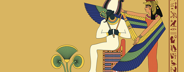 Osiris seated with Isis standing behind him