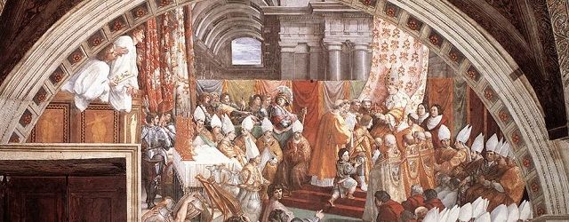 The coronation of Charlemagne by assistants of Raphael