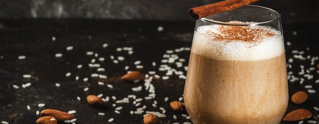 Traditional Mexican drink Horchata Latte - coffee mixed with Horchata, a cocktail of almonds, rice, vanilla and cinnamon.