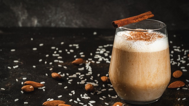 Traditional Mexican drink Horchata Latte - coffee mixed with Horchata, a cocktail of almonds, rice, vanilla and cinnamon.