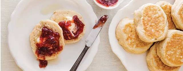 Crumpets with jam and butter.