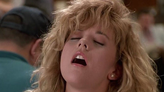 Actress Meg Ryan fakes an orgasm in the film "When Harry Met Sally."