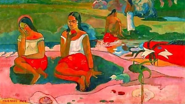 A partial view of Miraculous Source by Paul Gauguin, depicting French Polynesian people
