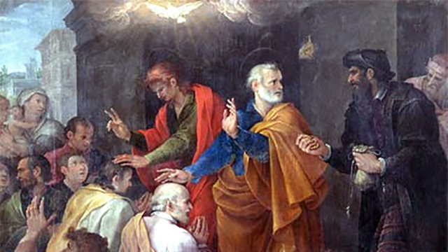 Peter's conflict with Simon Magus by Avanzino Nucci, 1620. Simon is on the right, dressed in black.