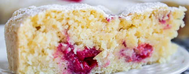 Raspberry Cake with powdered sugar on top