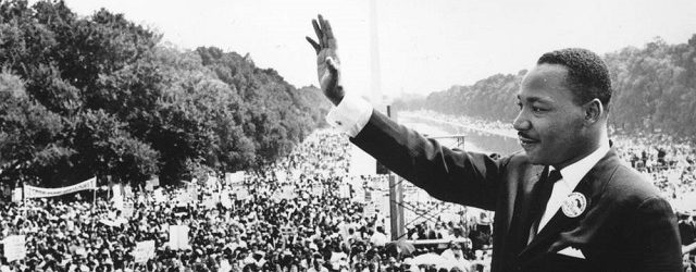 Dr. Martin Luther King Jr speaking at the Lincoln Memorial in Washington, DC