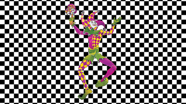 A court jester dances