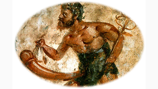 Priapus in a fresco from Pompeii