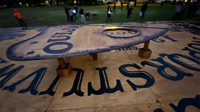 The world's largest Ouija board assembled in Salem, Massachusetts. Photo by talkingboardhs and Jay Rivera.